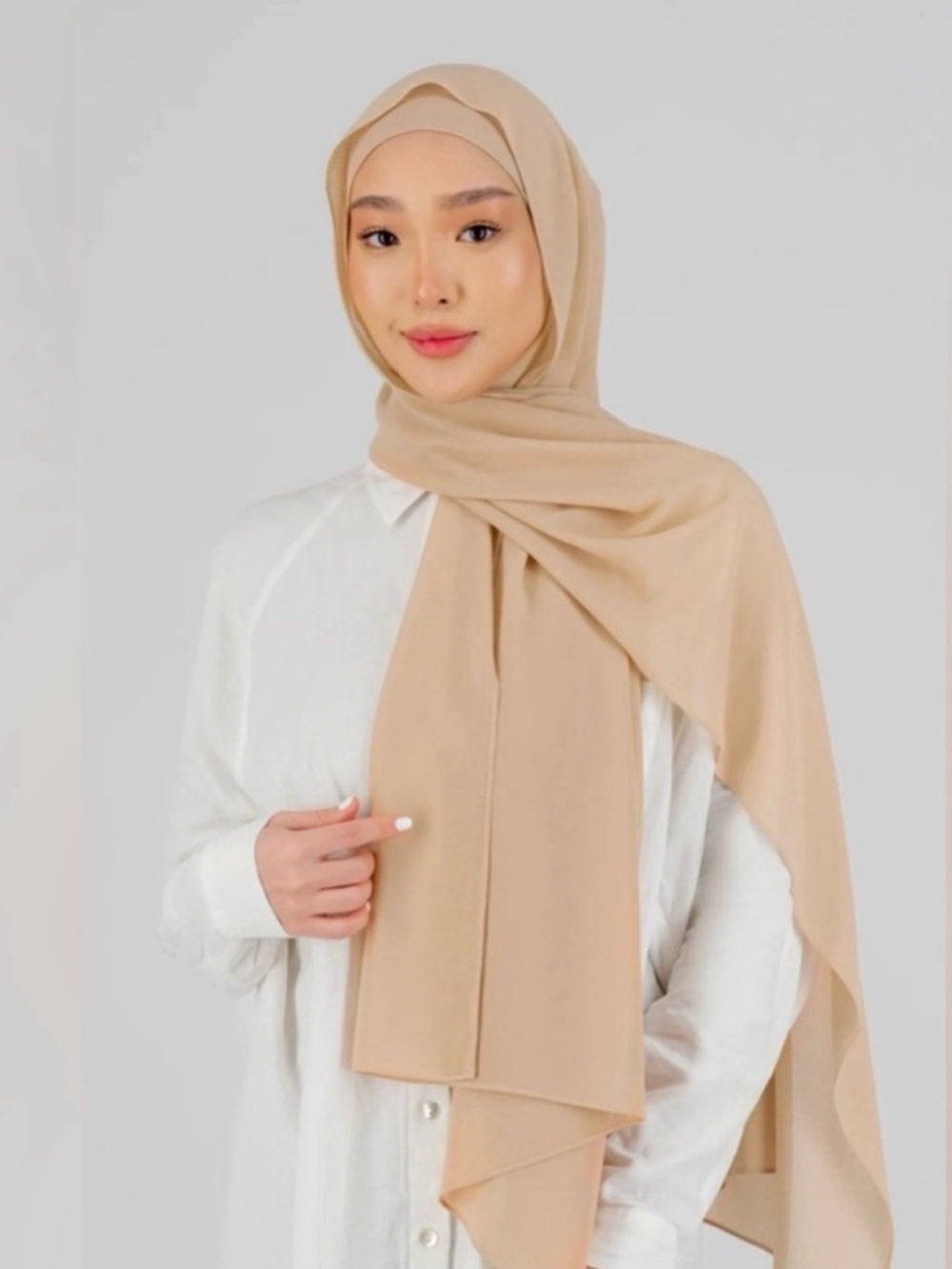 Matching hijab set chiffon with underwear clay tan beige peach